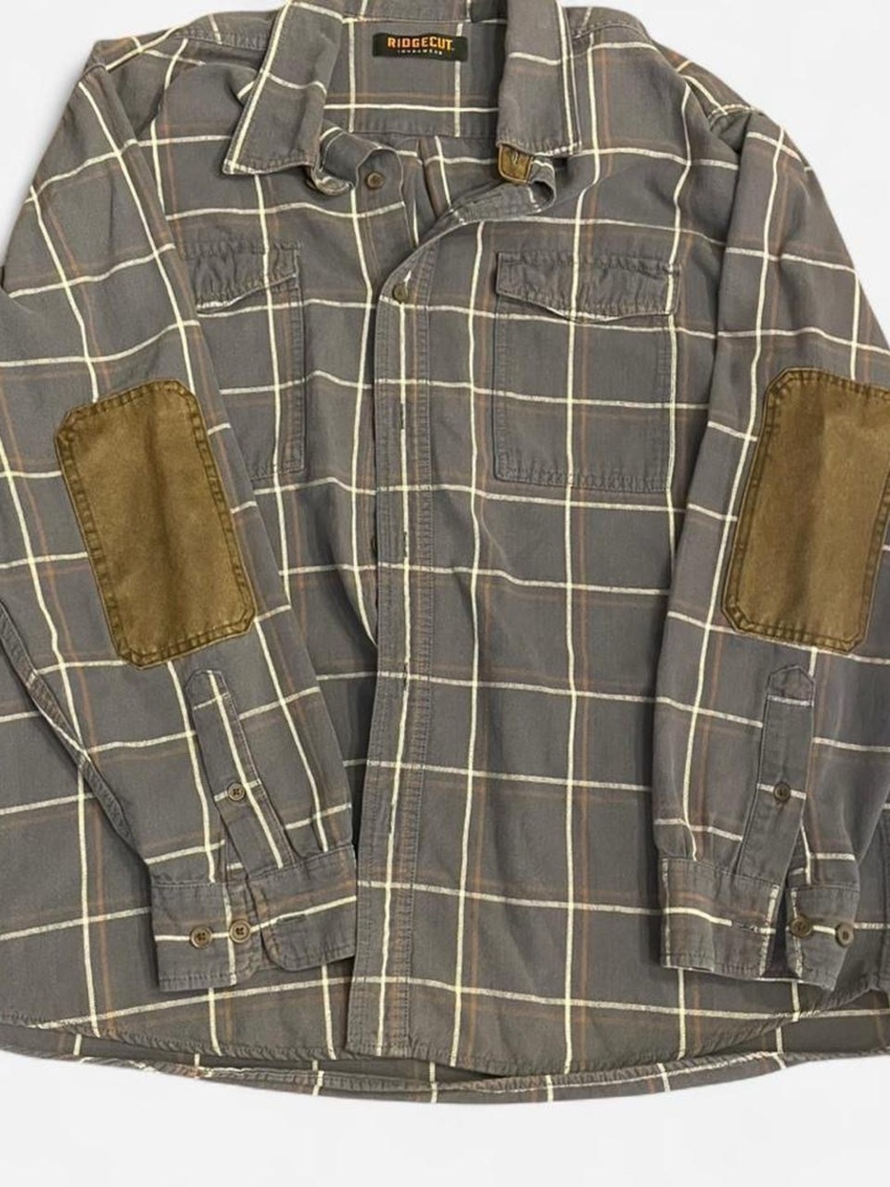 Men's Gray Plaid Button-Up Jacket with Brown Leather Elbow Patches